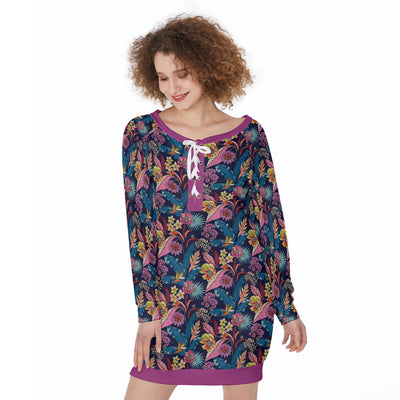 Floral Print Women's Lace-Up Sweatshirt