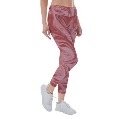 Pink Wine Red Liquid Abstract Print Women's Yoga Leggings, Pink Wine Red Liquid Yoga Pants