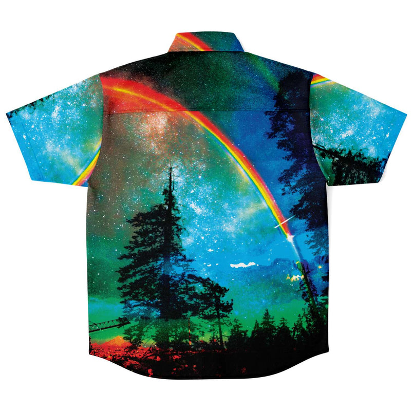 Rainbow Stars Night City Escape Men's Button Down Shirt - kayzers