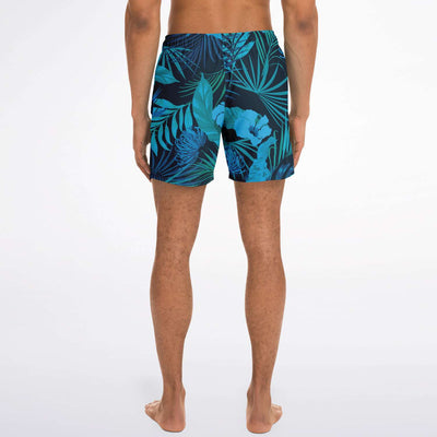 Blue Neon Tropical Print Beach Floral Hibiscus Palm Leaves Men's Button Down Shirt, Hawaiian Beach Shirt - kayzers