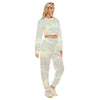 Ivory Green Holographic Style Abstract Colorful Cloud Women's Matching Set, Sweatshirt and Pants Set