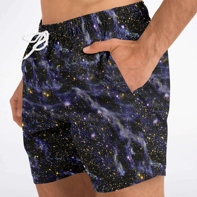 Quick Dry Blue Blaze Galaxy Space Clouds Stars Print Swim Trunks, Surf Shorts, Swimming Shorts - kayzers
