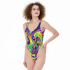 Colorful Abstract Liquid Paint Psychedelic Trippy Lsd Dmt  Print Women's High Cut One-piece Swimsuit