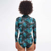 Emerald Green Galaxy Print Long Sleeve Bodysuit Swimsuit With Uv Protection - kayzers