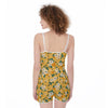 Yellow Floral Print Women's Jumpsuit Romper Suspender Shorts