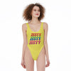 Lemon Yellow Zesty Print Women's High Cut One piece Swimsuit, Lemony Swimsuit