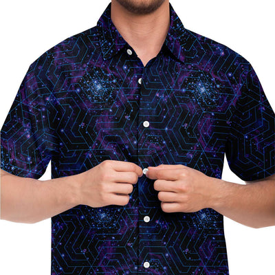 Galaxy Geometric Space Stars Print Short Sleeve Button Down Shirt - kayzers