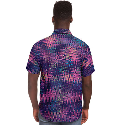 Abstract Intricate Colorful Cells Radio Gamma Waves Retro Geometric Men's Button Down Shirt - kayzers