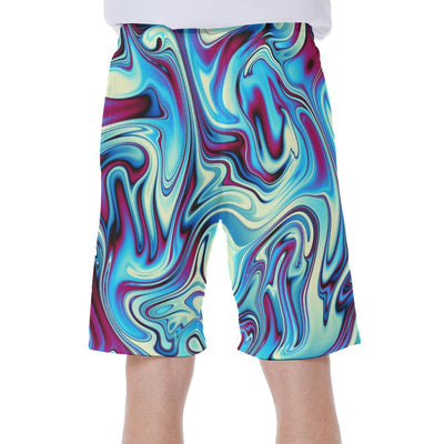Purple Blue Liquid Paint Abstract Beach Style Print Men's Beach Hawaiian Shorts