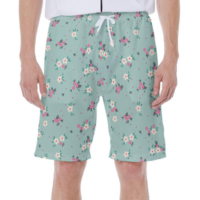 Teal Floral Beach Hawaiian Print Men's Beach Shorts