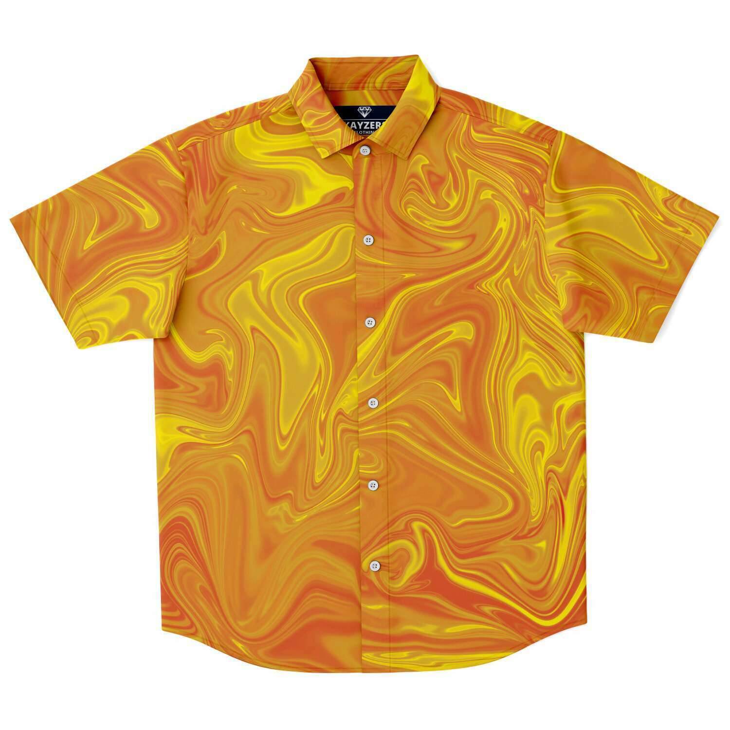 Golden Liquid Paint Swirls Psychedelic Waves Men's Button Down Shirt - kayzers