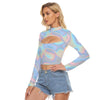 Mint Blue Pink Iridescence Ombre Holographic Cloud Print Women's Hollow Chest Tight Crop Top