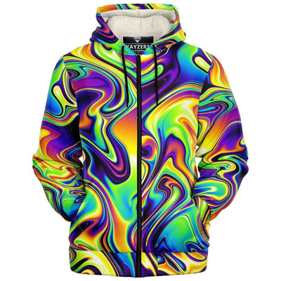 Colorful Abstract Psychedelic Liquid Waves Ripple Effect Paint Dmt Lsd Microfleece Zip Up Hoodie - kayzers