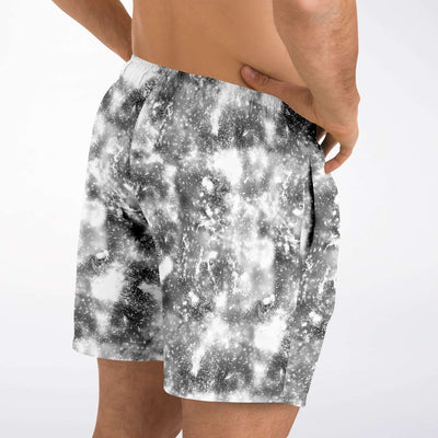 Black Grey Abstract Galaxy Marble Texture Print Swim Trunks, Swim Shorts, Surfing Shorts - kayzers