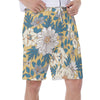 Yellow White Flowers Floral Beach Print Men's Beach Hawaiian Shorts