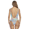 Ombre Iridescence Holographic Abstract Cloud Print Women's Ruffle Hem Swimsuit