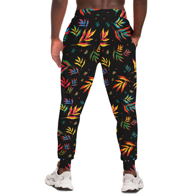 Colorful Tropical Leaves Pattern Unisex Fleece Joggers - kayzers