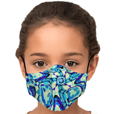 Aqua Blue Geometric Abstract Waves Pattern Adult Youth Kids Adjustable Face Mask With Filter - kayzers
