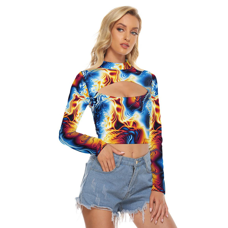 Psychedelic Trippy Fractals Lsd Dmt Festival Trippy Funky Print Women's Hollow Chest Tight Crop Top