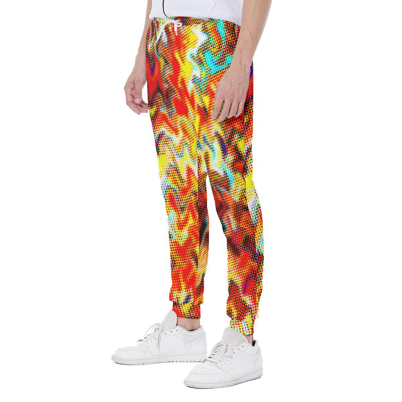 Retro Colorful Pixeled Halftone Liquid Waves Triangles Abstract Dance Edm Print Men's Sweatpants