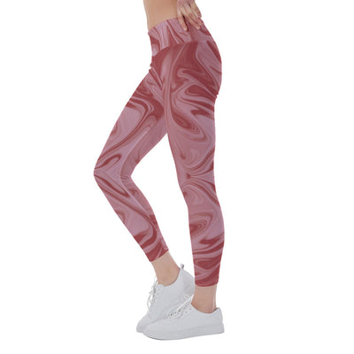 Pink Wine Red Liquid Abstract Print Women's Yoga Leggings, Pink Wine Red Liquid Yoga Pants