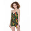 Tropical Floral Macaw Bird Print Jumpsuit Romper Women's Suspender Shorts