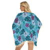 Blue Floral Flowers Monstera Leaf Tropical Print Women's Square Fringed Shawl, Bikini Cover Up