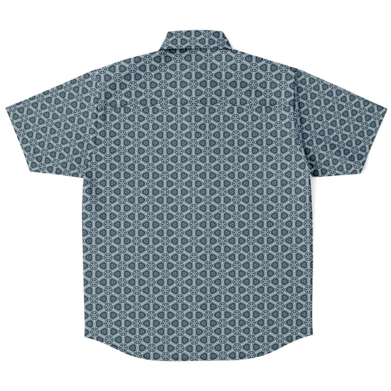 Lead Grey Geometric Floral Print Men's Short Sleeve Button Down Shirt - kayzers