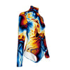 Abstract Colorful Psychedelic Marble Print Women's Turtleneck Long Sleeve Bodysuit