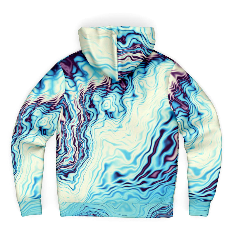 Abstract Blue Ocean Waves Marble Pattern Mosaic Beach Tropical Men Women Microfleece Zip Up Hoodie - kayzers