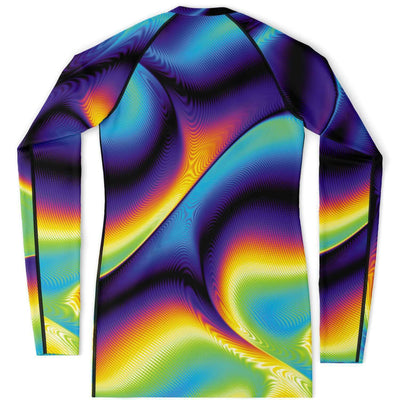 Abstract Psychedelic Lights Ombre Iridescence Long Sleeve Rashguard with UV Protection - kayzers