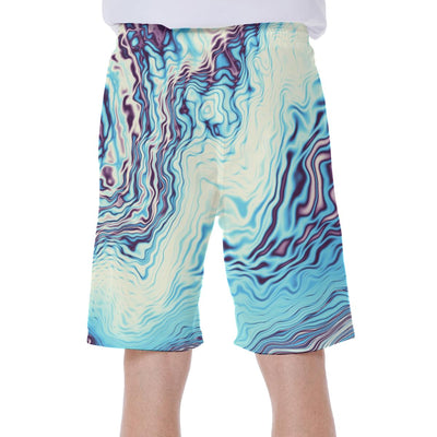 Aqua Blue Marble Pattern Beach Print Unisex Hawaiian Men's Beach Shorts