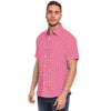 Taffy Pink Geometric Floral Print Men's Short Sleeve Button Down Shirt - kayzers