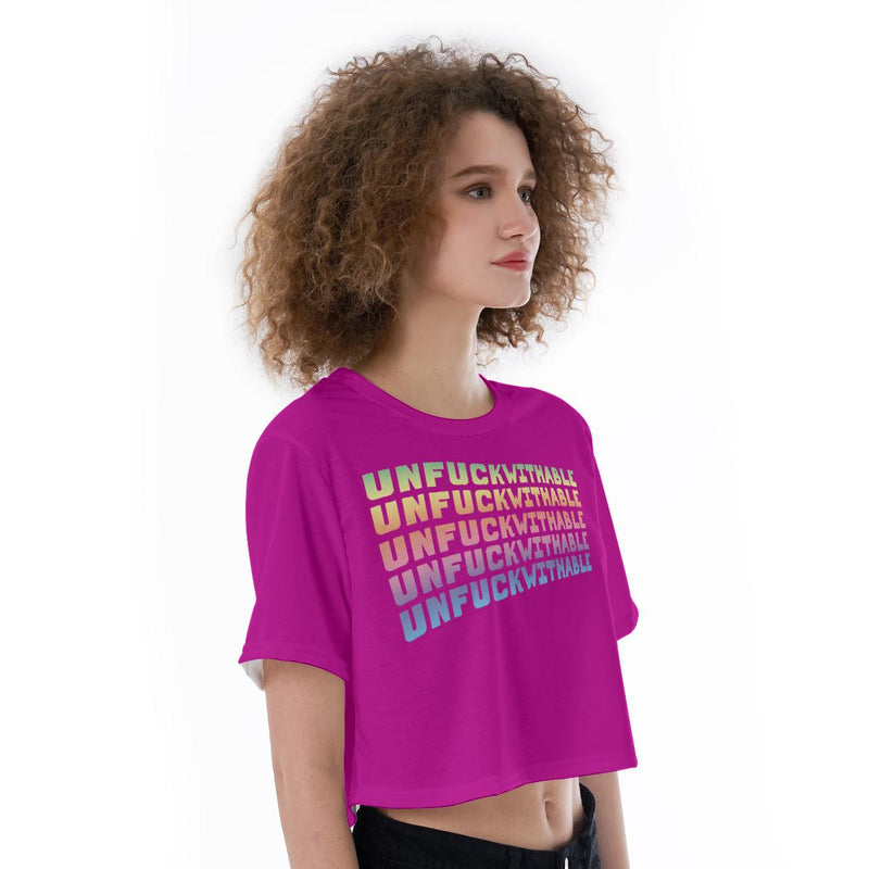 Pink Unfuckwithable Print Cropped T-Shirt, Unfuckwithable Print Crop Top
