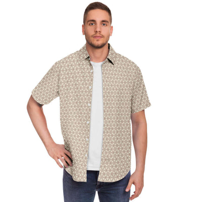 Light Wheat Brown Geometric Mandala Floral Print Men's Button Down Shirt - kayzers