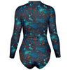 Blue Sky Galaxy Stars Space Abstract Clouds Print Long Sleeve Bodysuit With Uv Protection - kayzers