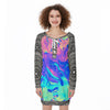 Vintage Hipster Holographic Iridescent Lace Greek Meander Women's Lace-Up Sweatshirt