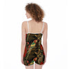 Tropical Floral Macaw Print Jumpsuit Romper Women's Suspender Shorts