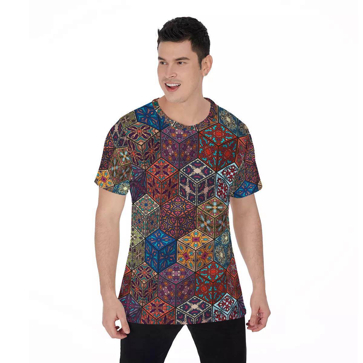 Mosaic Tiles Boho Abstract Print Men's O-Neck T-Shirt