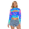 Abstract Paint Spread Holographic Iridescence Funky Ombre Print Women's Hollow Chest Tight Crop Top