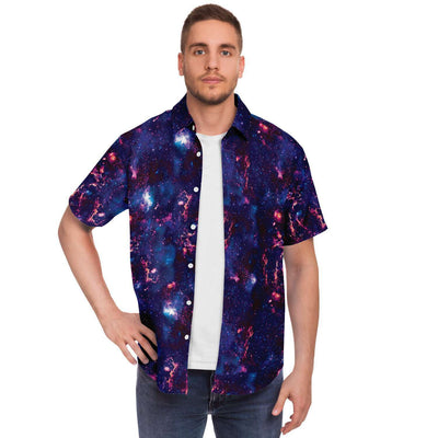 Abstract Alien Galaxy Print Men's Short Sleeve Button Down Shirt - kayzers