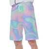 Ombre Holographic Iridescence Cotton Candy Cloud Bubble Gum Abstract Print Men's Beach Shorts - kayzers