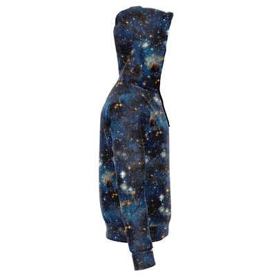 Blue Black Starry Galaxy Space Print Unisex Zip Up Fleece Hoodie - kayzers