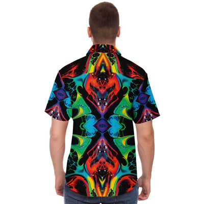 Abstract Alien Dmt Print Men's Button Down Shirt - kayzers