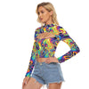 Liquid Holographic Colorful Trippy Lsd Dmt Funky Trippy  Print Women's Hollow Chest Tight Crop Top