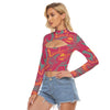 Red Candy Pop Holographic Iridescence Holographic Funky Print Women's Hollow Chest Tight Crop Top