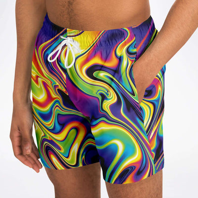 Liquid Paint Psychedelic Lsd Dmt Waves Swirls Edm Festival Print Swim Trunks, Swim Shorts, Surf Shorts - kayzers