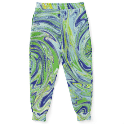 Athletic Sporty Mint Green Halftone Waves Swirls Twirl Psychedelic Marble Abstract Grunge Art Designer Brand Unisex Joggers - kayzers