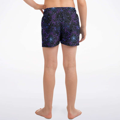 Fast Dry Galaxy Geometric Space Stars Print Kids Swim Trunks, Kids Swim Shorts, Kids Surf Shorts - kayzers
