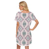Plum Teal Bohemian Aesthetic Print Women's Dress With Lace Edge